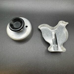 Set of 2 Vintage Small Aluminum Circle and Chicken Cookie Cutters Metal Molds